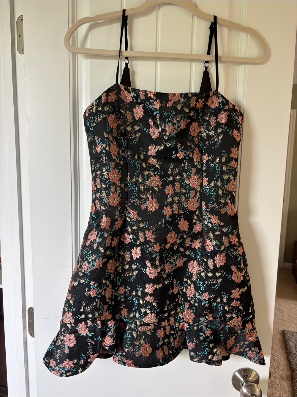 superdown Black Floral Mini Dress with Pink & Teal Blooms